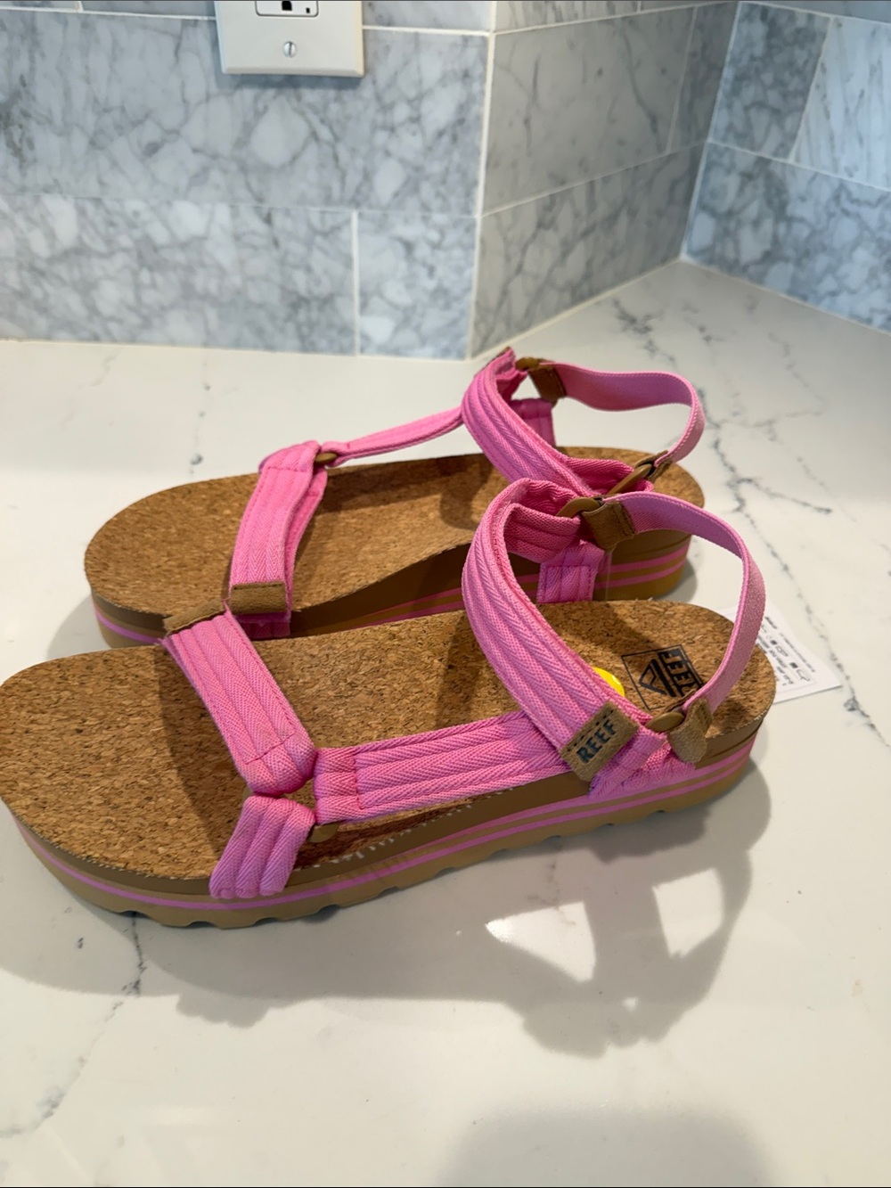 Reef Kids Pink Strappy Cork Footbed Sandals